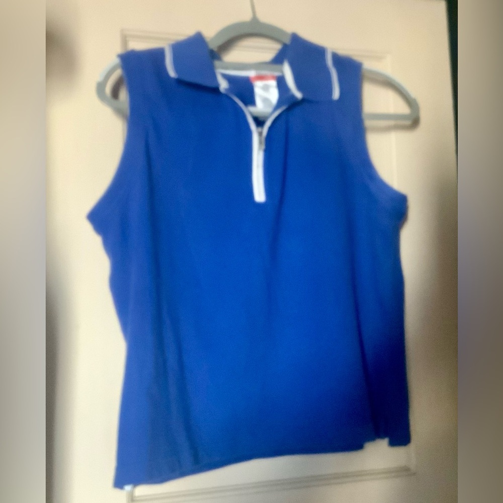 Danskin vintage Blue Sleeveless Polo Shirt with zipper